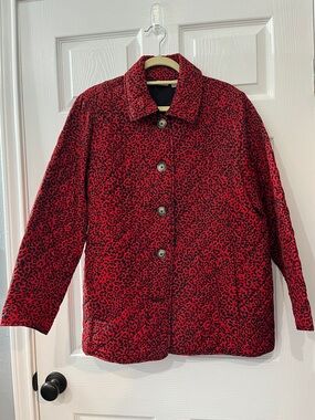 Chico's Red and Black Leopard Print Button-Front Jacket